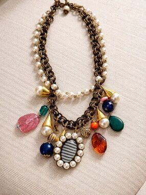 Plunder Gold-Tone Pearl Necklace with Multicolor Charms